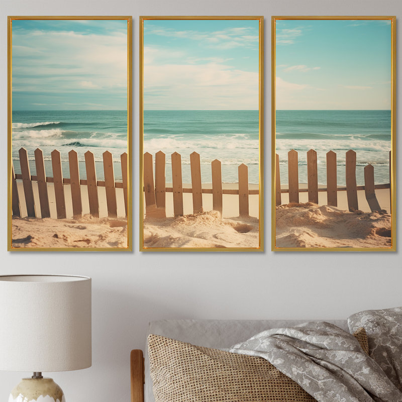 Riendeau - Ensemble de reproduction d'art mural plage, Cadre flottant doré, H 28 po x l 36 po x P 1 po