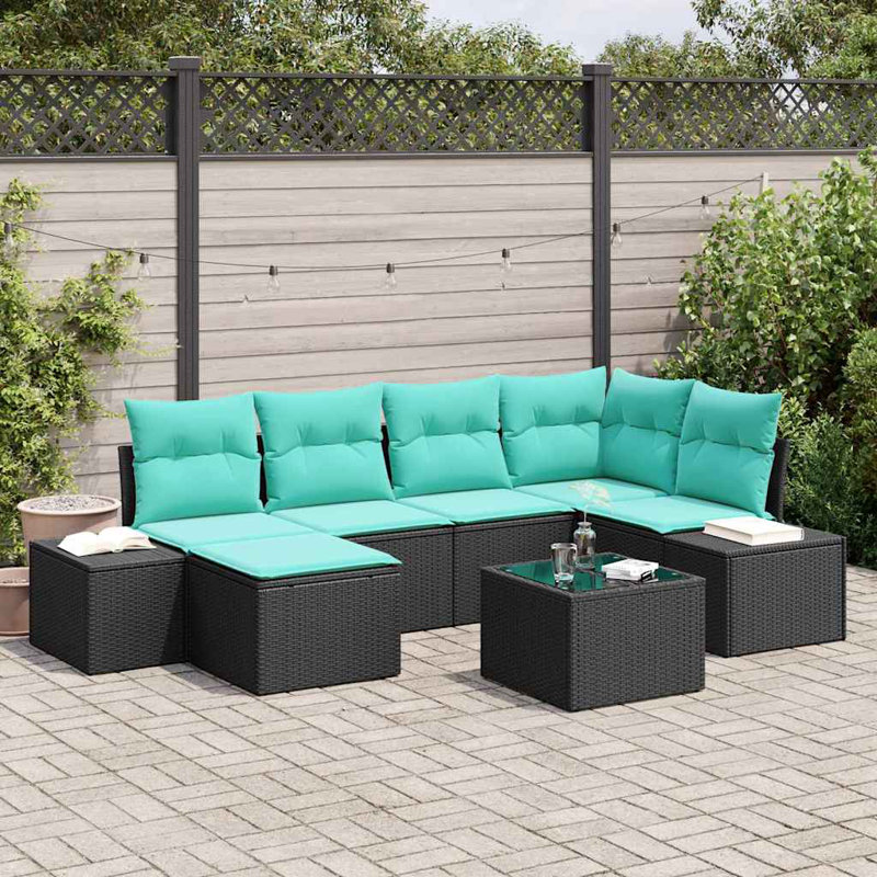 Ensemble de canapé de jardin vidaXL 6 pièces en rotin de polyester noir et turquoise