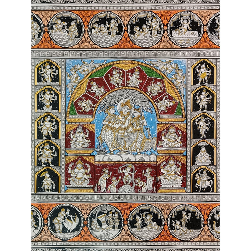 Krishna Leela Pattachitra, peinture | Couleurs naturelles sur toile faite à la main | Par Sachikant
