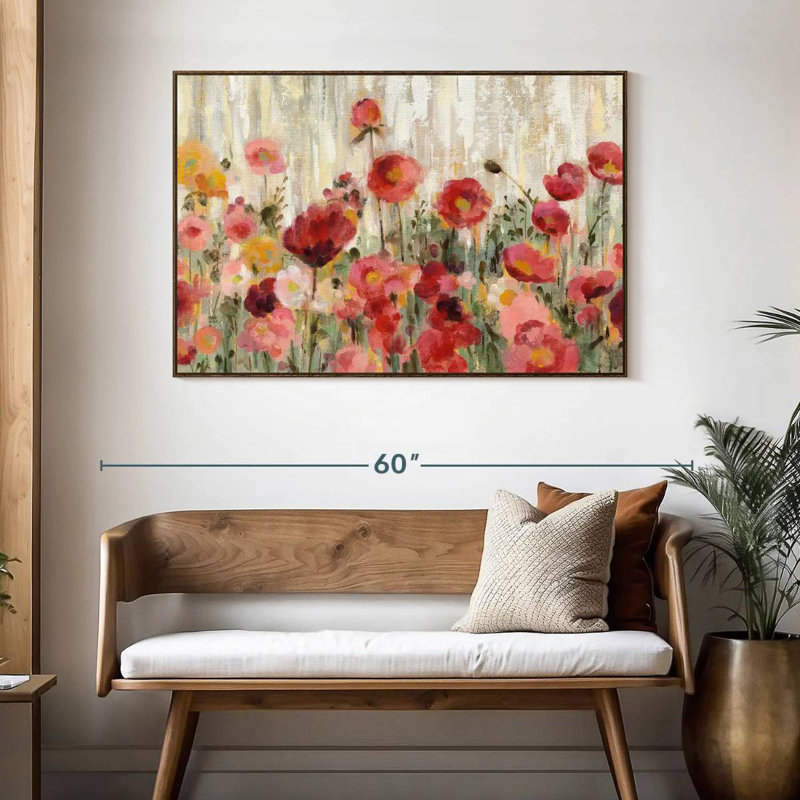 Fleurs saupoudrées, 46 po x 31 po, Cadre flottant noyer