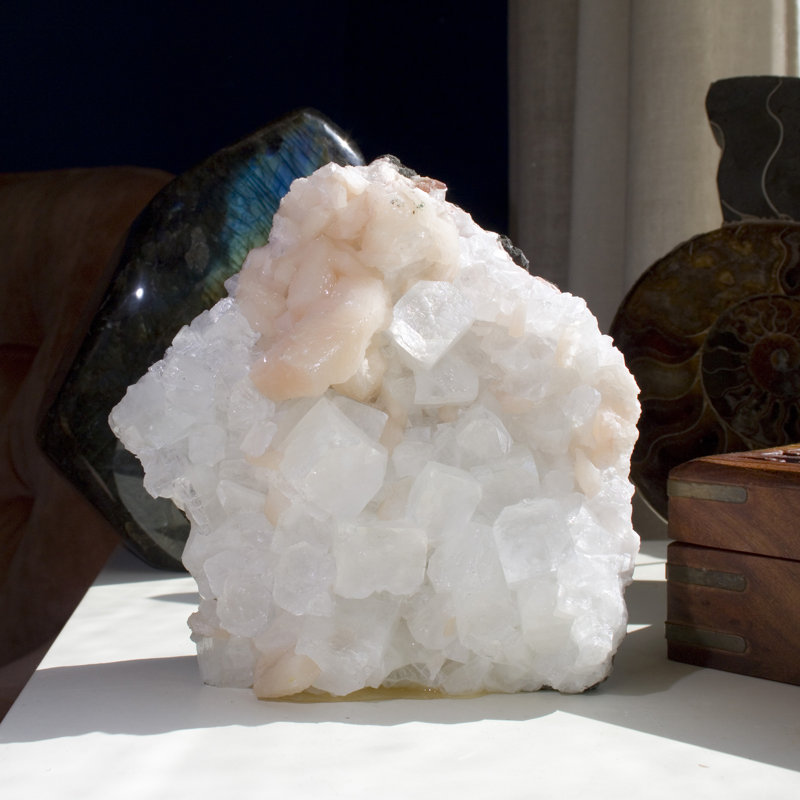Icy Cubic Apophyllite with Stilbite