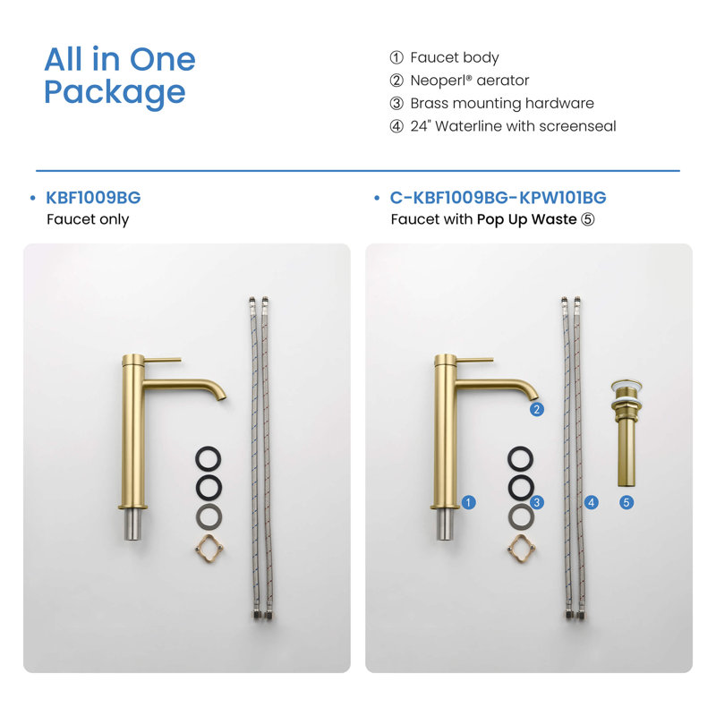 Circular Single-handle Bathroom Faucet, Without Drain Assembly, Brushed Gold