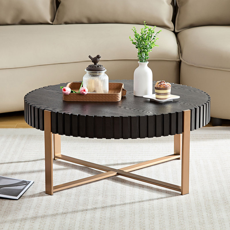 Table basse tambour moderne, table basse ronde, centre, Noir mat