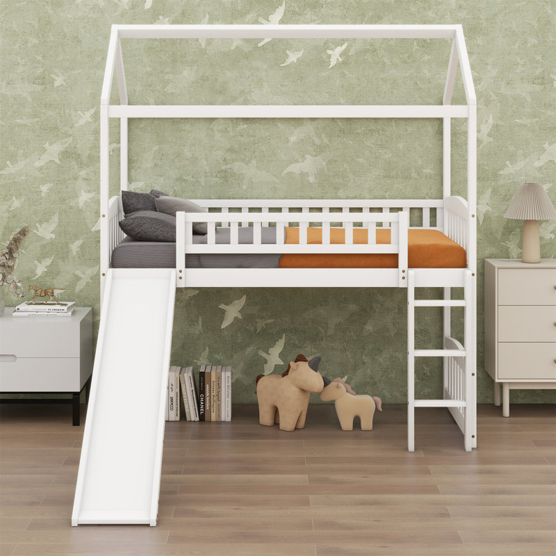 Lit mezzanine avec glissade House, Blanc