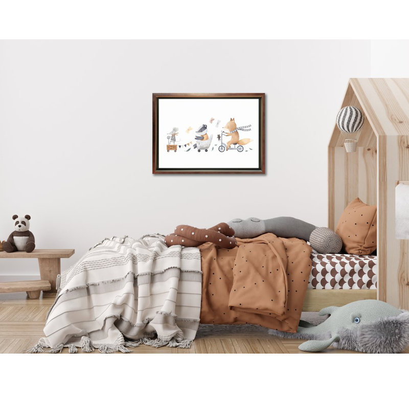 Animaux sur toile, art mural, Cadre d'angle fermé brun, H 15 po x l 19 po
