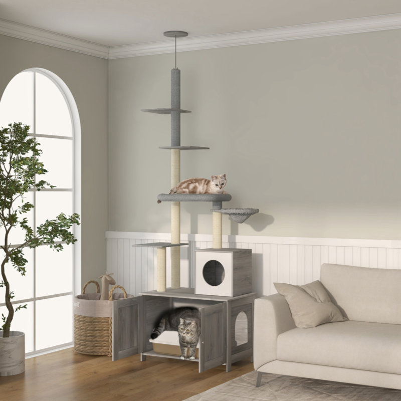 Gray Sisal 2-in-1 Cat Tree with Litter Box Enclosure