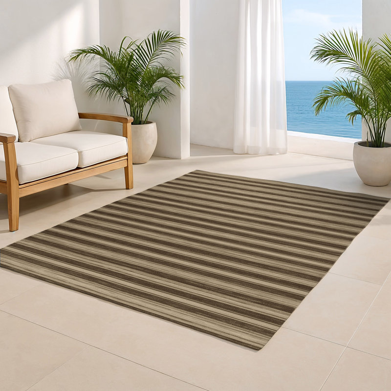Tapis intérieur / extérieur brun HorizontalStripes, Rectangulaire 2 pi x 3 pi