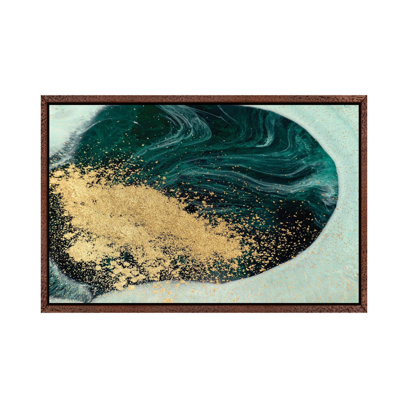 Glitter Teal Blue Marble - Print on Canvas, 66.04 cm H x 45.72 cm W, Classic Brown Wood Framed