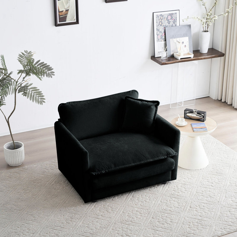 Chaise de salon moderne avec repose-pieds - revêtement en chenille, bois massif, confortable pour la chambre à coucher