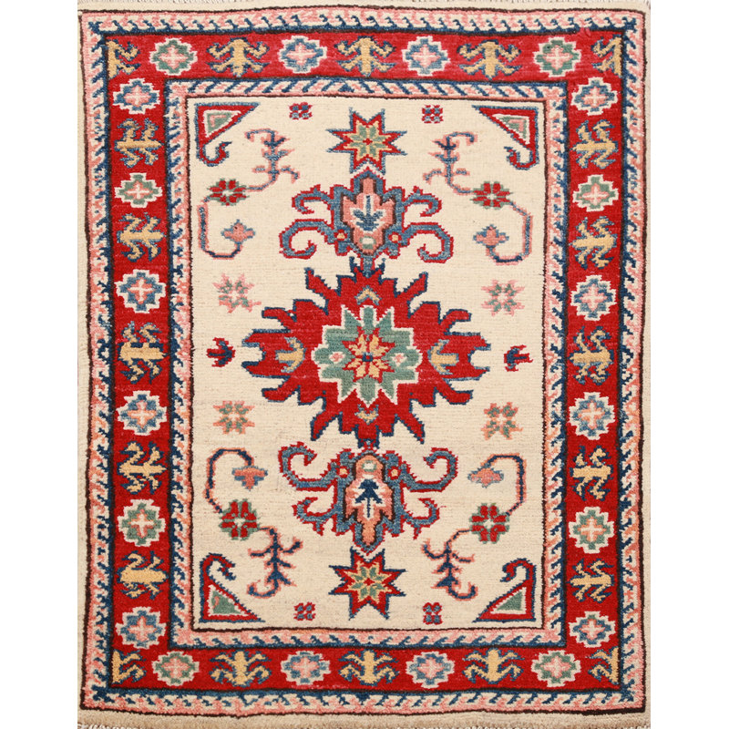 Tapis décoratif ivoire fait à la main Kazak 2x3