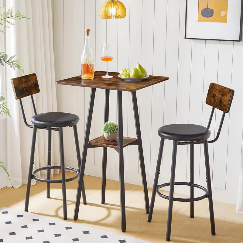 Bar Table, 2-Tier High Top Pub Table, Counter Height Table With Storage, Small Kitchen Dining Table, 36.6" High Bar Table For Living Room Party, Easy To Assemble, Black