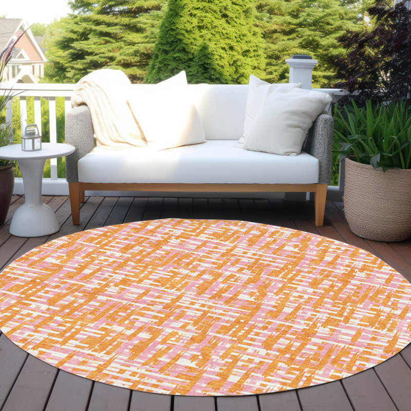 Zarifa Orange Washable Indoor-Outdoor Rug - , 8' x 8'