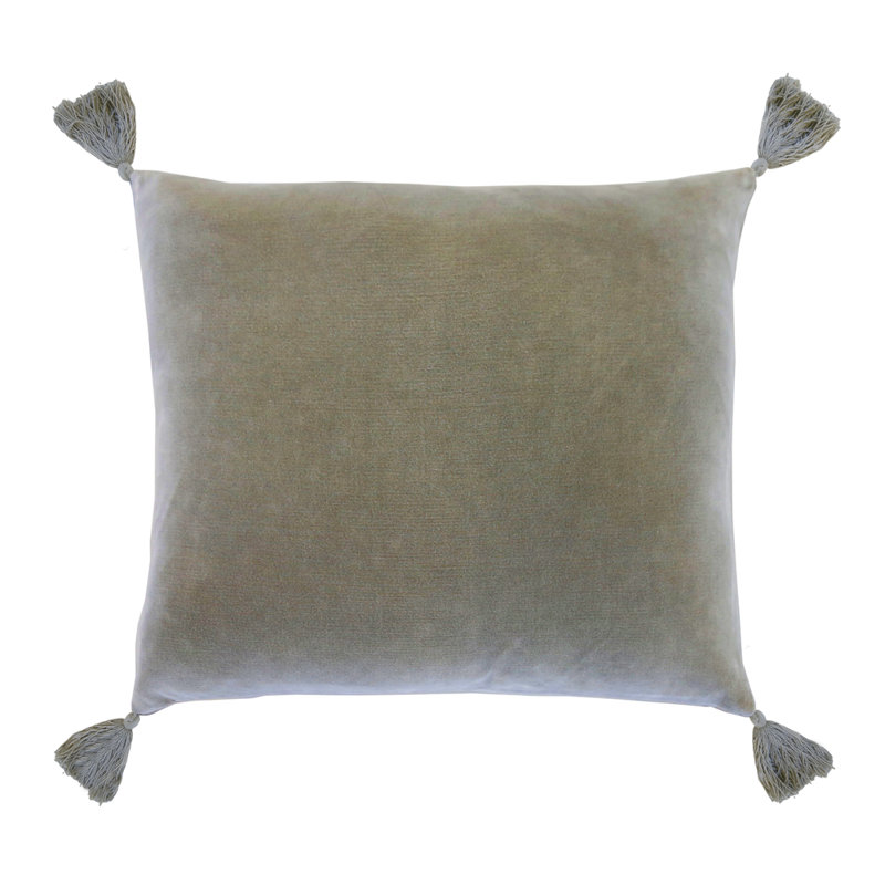 Sage Velvet Square Pillow with Tassels