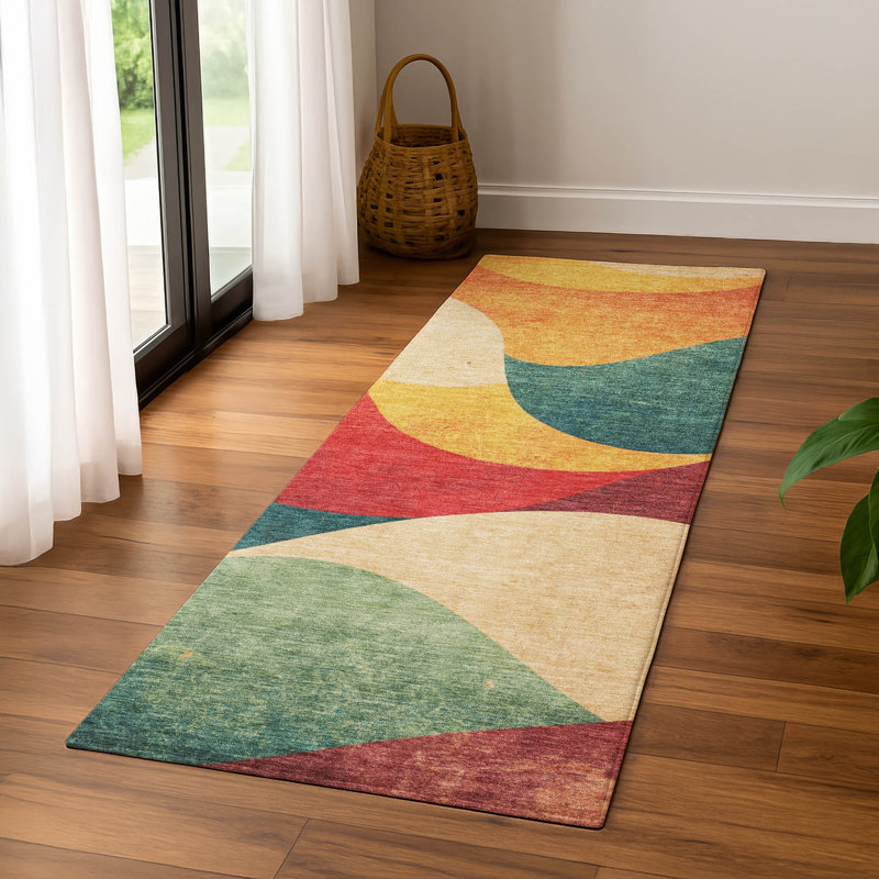 Premium Machine Washable Mayfield  swirls Rug, 2'3" x 7'6" Runner, Orange