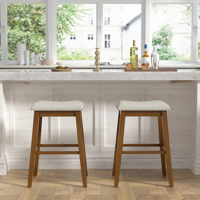 Tabourets de bar en bois rembourrés (ensemble de 2), Beige, Tabouret de bar (siège d'une hauteur de 29 po)