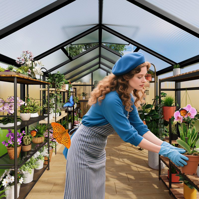 6×6 ft Walk-In Outdoor Greenhouse with Polycarbonate Panels, Reinforced Aluminum Frame, Adjustable Roof Vent, Black
