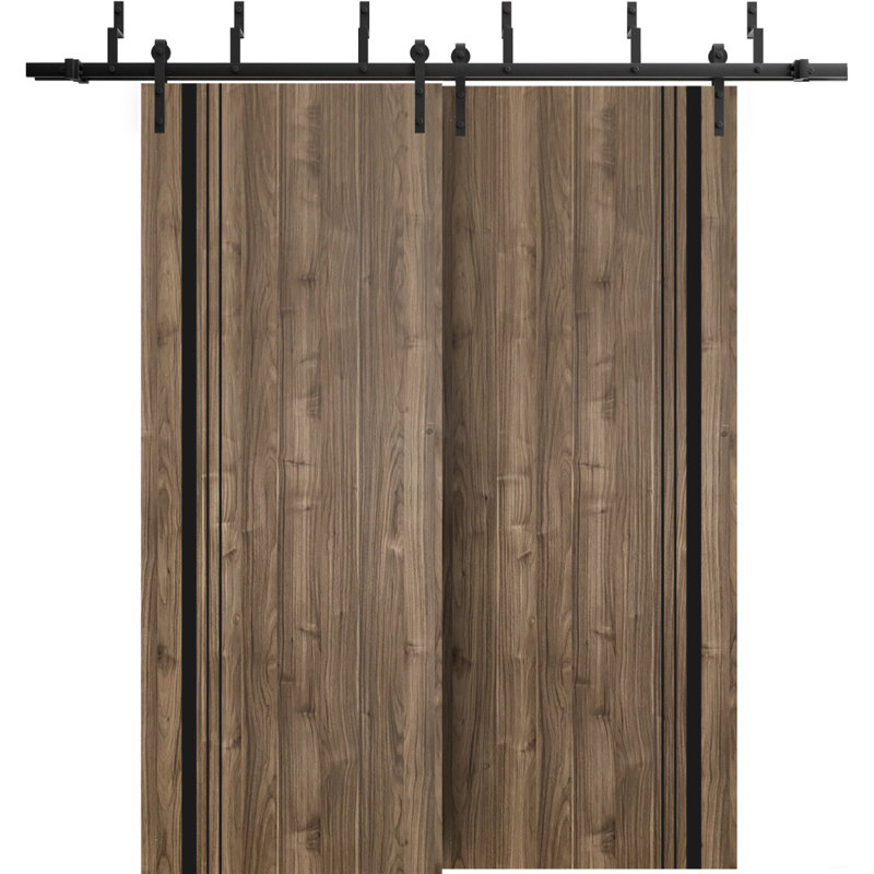 Porte de grange en bois massif massif, 56 po x 80 po, Noyer