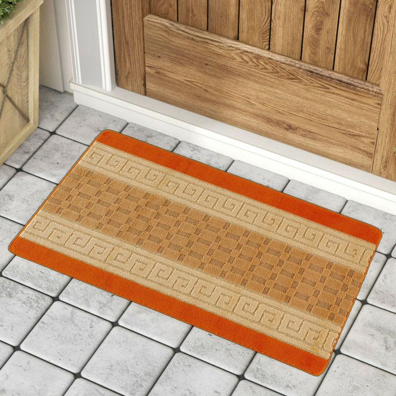 Mariam Non-Slip Striped Indoor Doormat, Orange, Rectangle 150 x 120cm