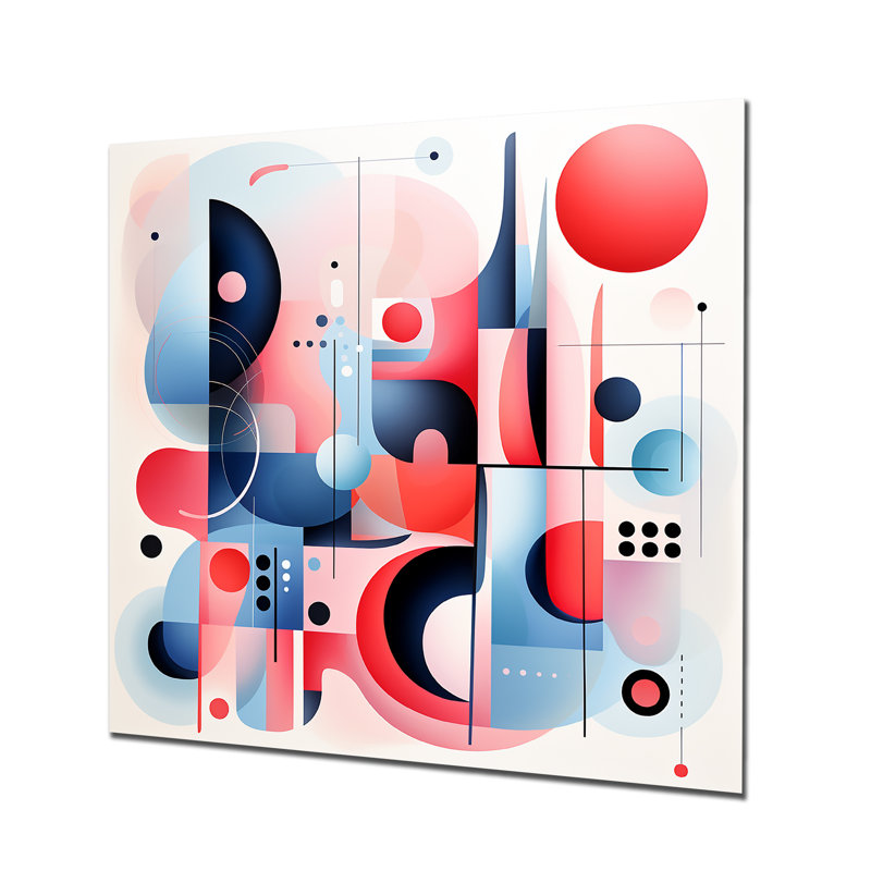 «Mid Century Form» bleu et rouge - reproduction d'art murale abstraite en métal, H 16 po x l 16 po