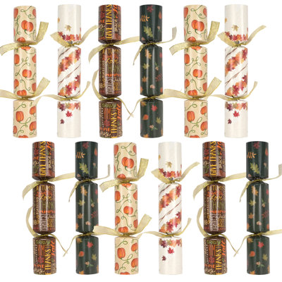 12 Pcs Thanksgiving Christmas Crackers Party Table Favor, No Snap Fall Leaves&Pumpkins Design, with Party Hat Joke & Little Gift for Xmas Holiday Dinn