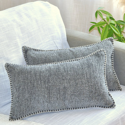  Lumbar Pillow Covers 12x20 inches | Soft Chenille Rectangular Cushion Covers (Set of 2)