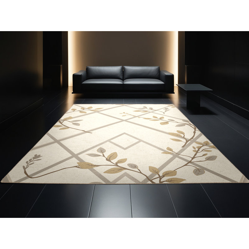Soft Plush Ebbert Garden Trellis Area Rug in Beige – Beige Binding, 8x12