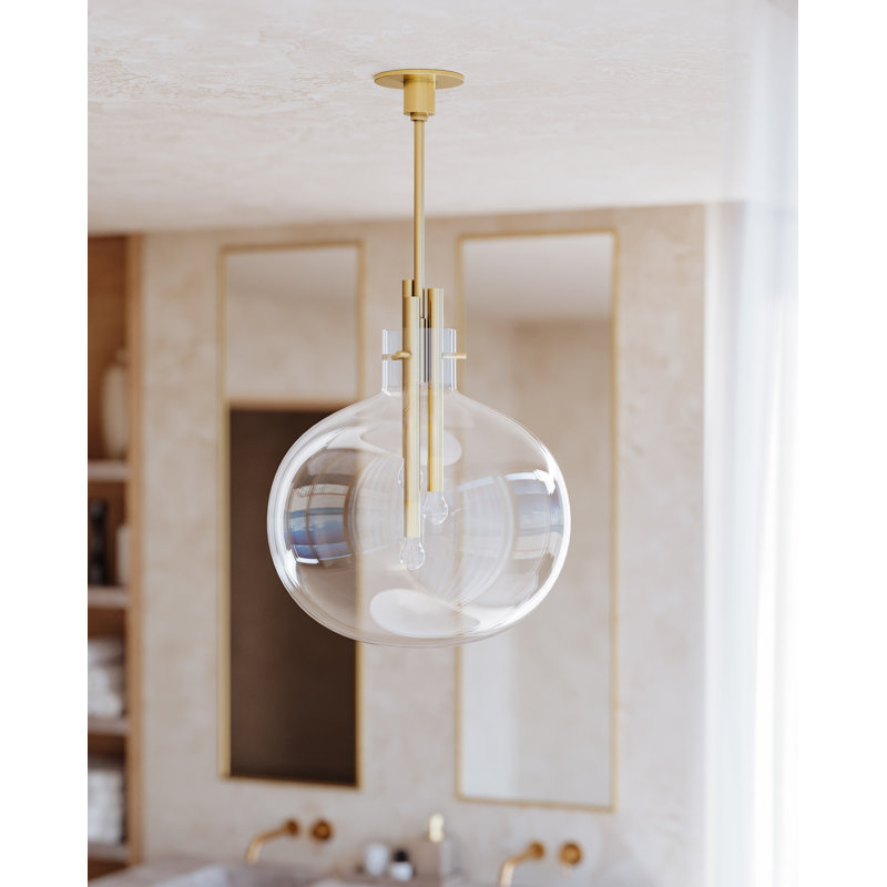 Grand luminaire suspendu 3 lumières Hempstead, Laiton vieilli, H 16,75 po x l 13,75 po x P 13,75 po