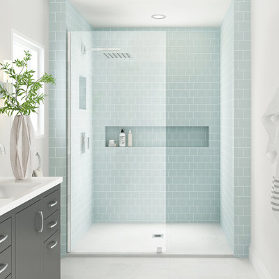 Elyse XL 30 in. W x 80 in. H Fixed Frameless Shower Door with Clear Star Cast Glass