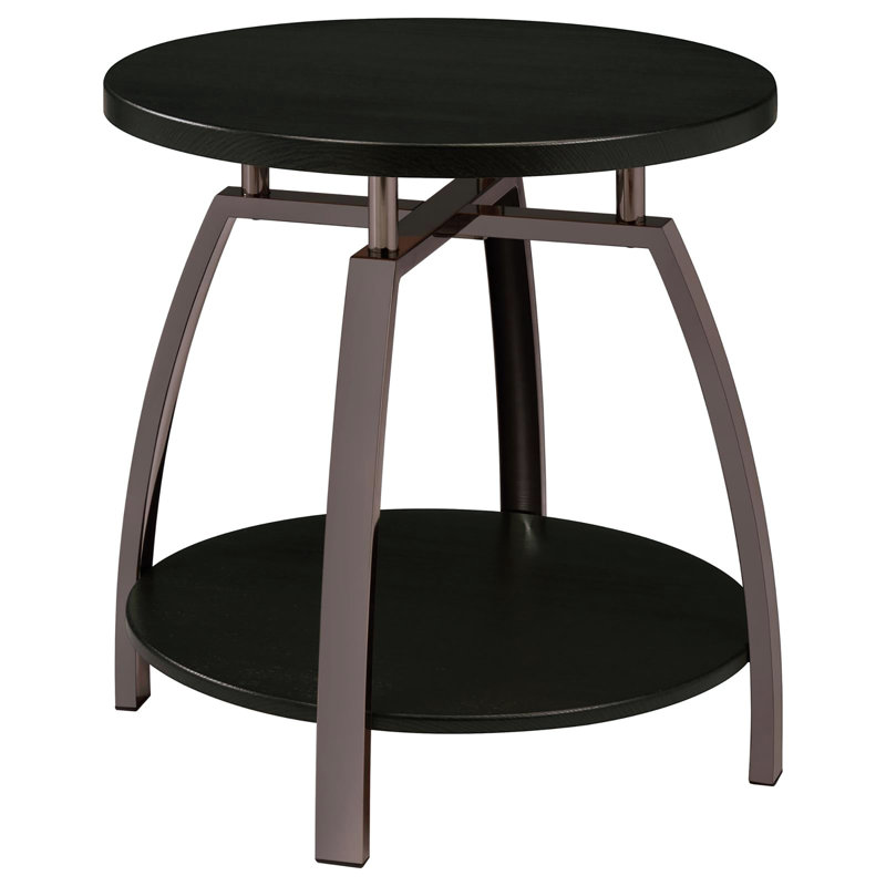 Contemporary Dark Grey Coffee Table With Black Nickel, Metal Base & Center Shelf, 23 Inches, Home Furnishing Accessory Modern Gray And Nickel End Table, Functional 23x23x23 Living Room