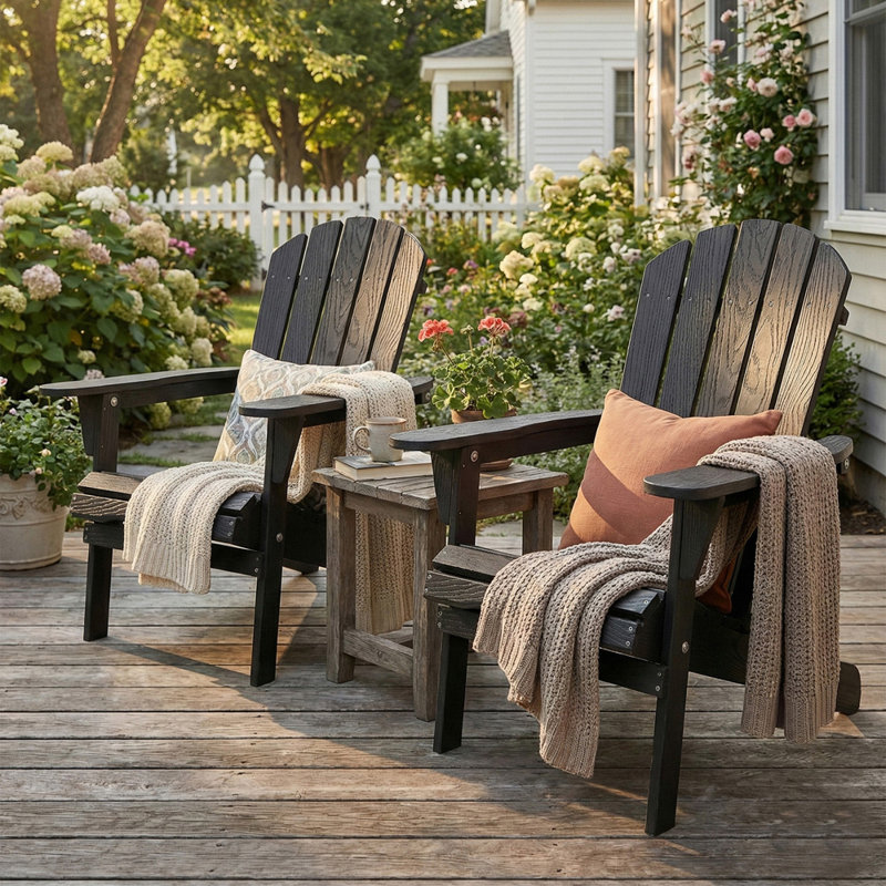 2 Piece Patio Adirondack Chair (Black), Black