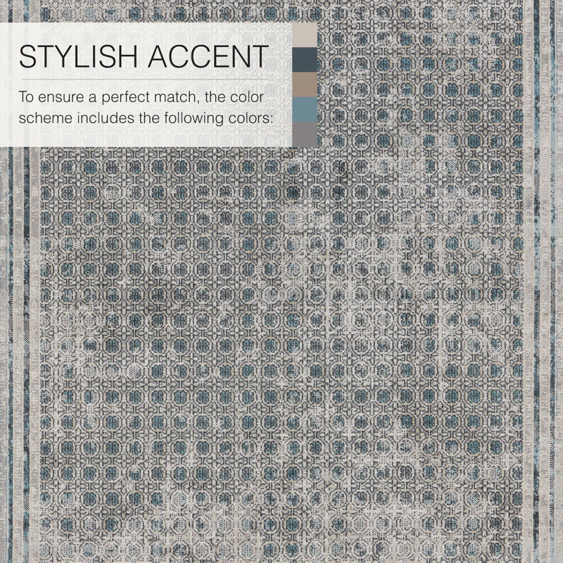 Phoebe Machine WashableGeometric Area Rug in Light Gray/Blue, Rectangle 9' x 12'