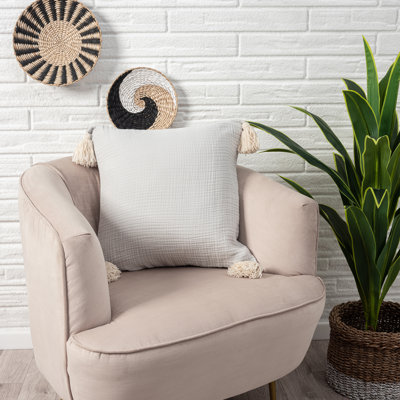 Ailee Turkish Solid Color Tassels Cotton Square Throw Pillow Cover