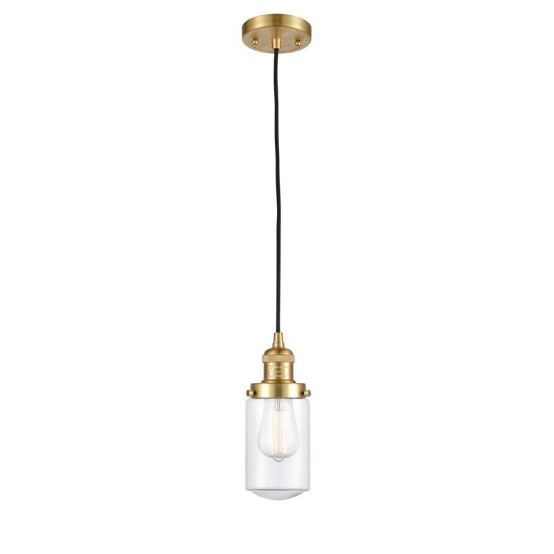 Luminaire suspendu 1 lumières scolaire single Saroyan, Transparent, Or satiné, Ampoule non incluse