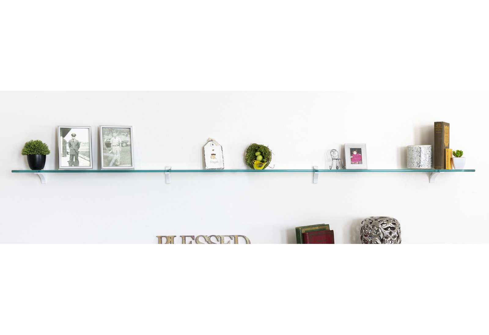 Earlham 72" Tempered Glass Bracket Shelf, White