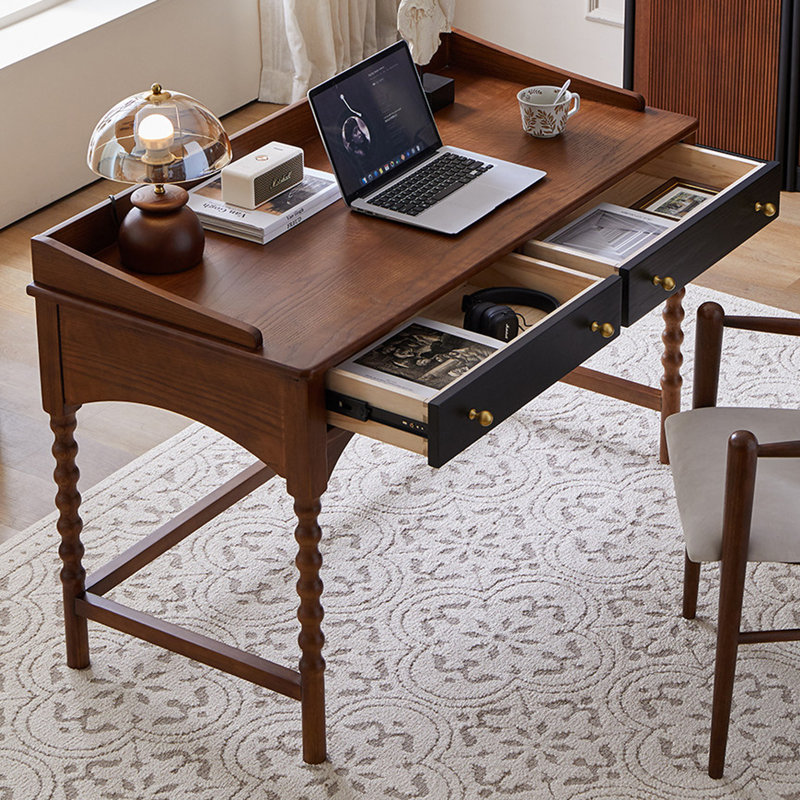 Bureau en bois massif de style français rétro 51,18 po