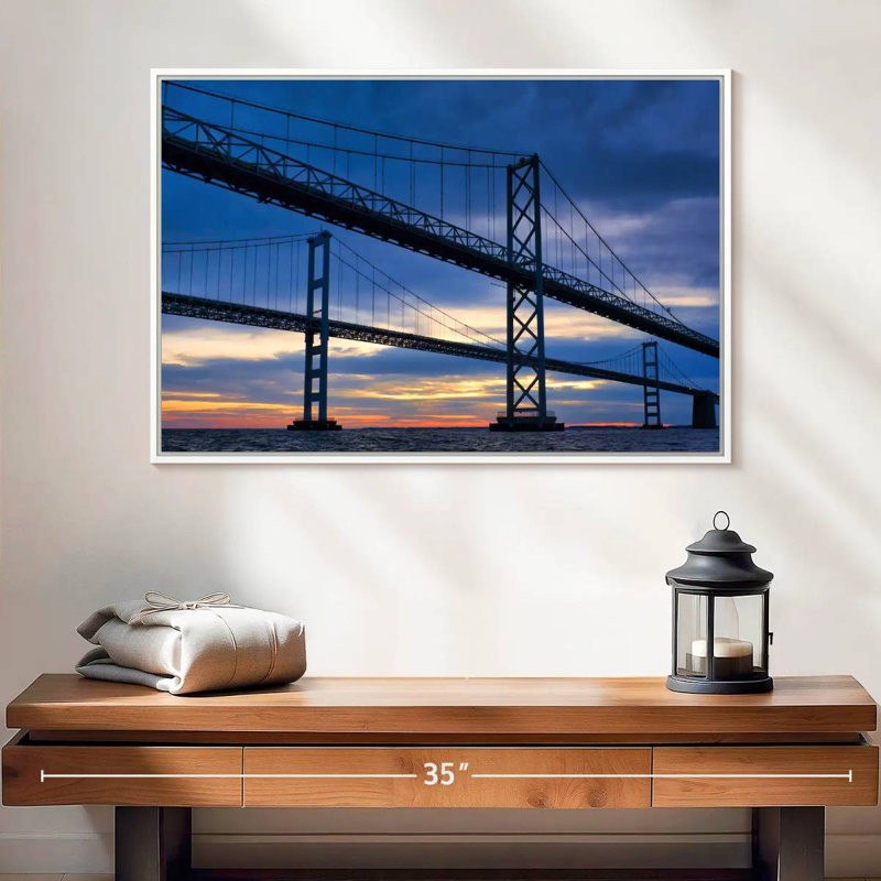 Chesapeake Bay Bridge At Dawn, Floating Frame White, 25" X 17"