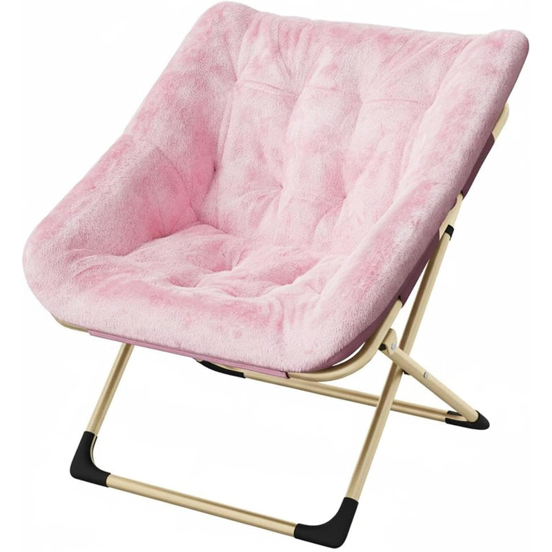 Foldable Lounge Chair for Adults, Steel Frame Soft Synthetic Fur Chair No Assembly Required, for Living Room Bedroom Apartm