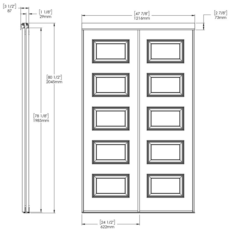 Portes coulissantes à panneaux en bois manufacturé et en métal Rockport, 48 po x 80,5 po