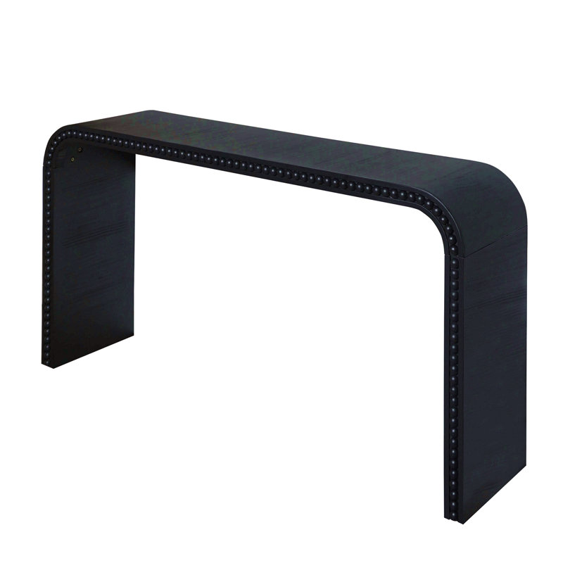Black Wood Console Table, 59In Entryway Table, Curved Waterfall-Style Table,Console Table With Wood Beads,Entrance Table For Entryway, Hallway, Living Room, Foyer, Corridor, Office