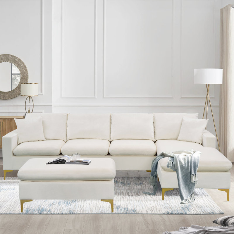 Canapé et méridienne en velours 110,6 po, Velours blanc