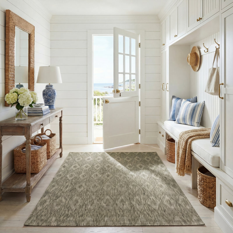 Tapis d'intérieur / extérieur à motif géométrique Anyree Performance, Rectangle 5 pi 3 po x 7 pi 7 po
