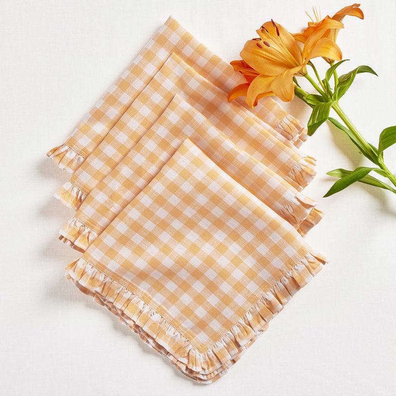 Gingham Ruffle - 100% Pure Linen Dinner Napkins