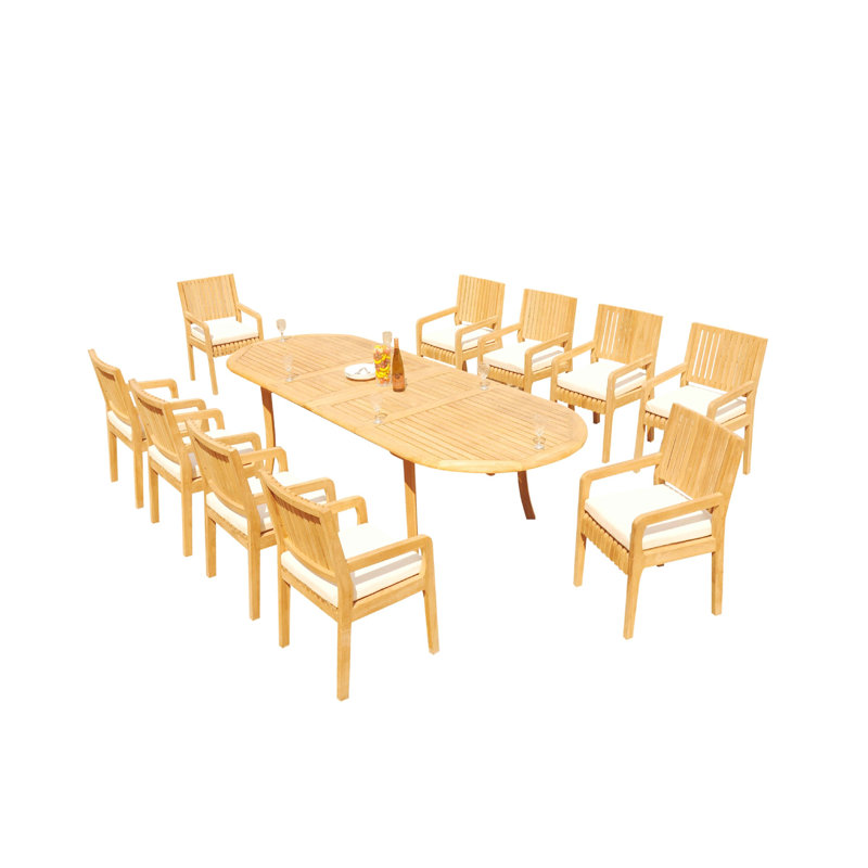 Maldives Outdoor 13 - Piece Teak Dining Set, 117" L x 40" W x 30.5" H, 10