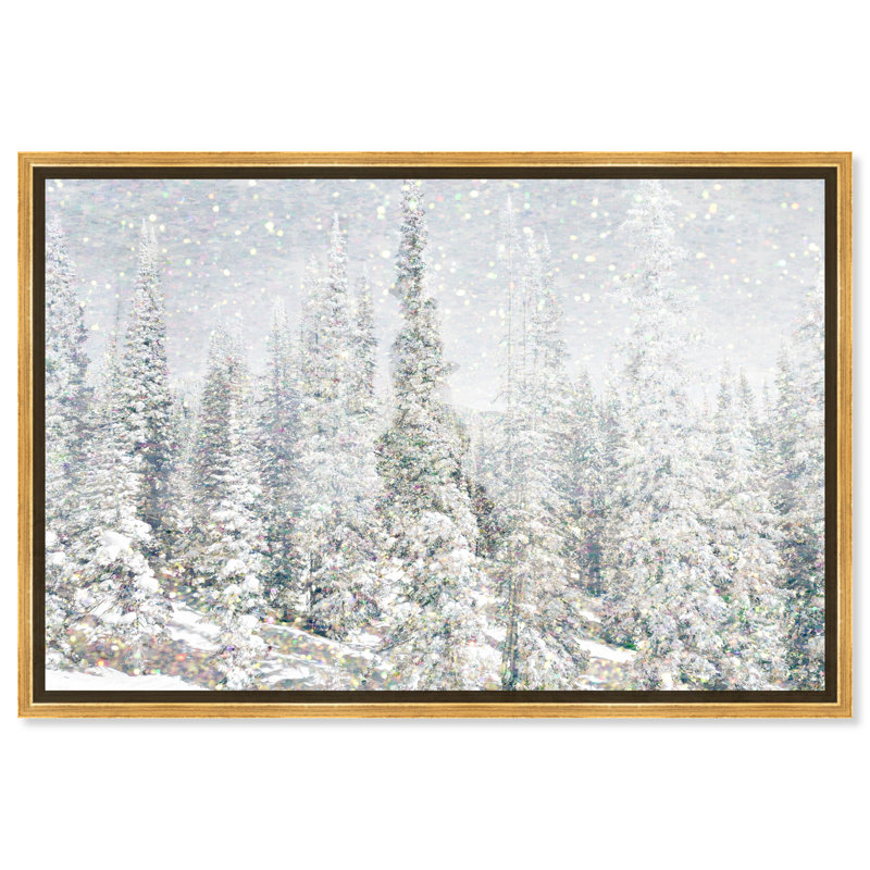 «Magic Snow Trees, Snow Trees Forest Modern White» par Oliver Gal - impression sur toile, Toile avec cadre doré