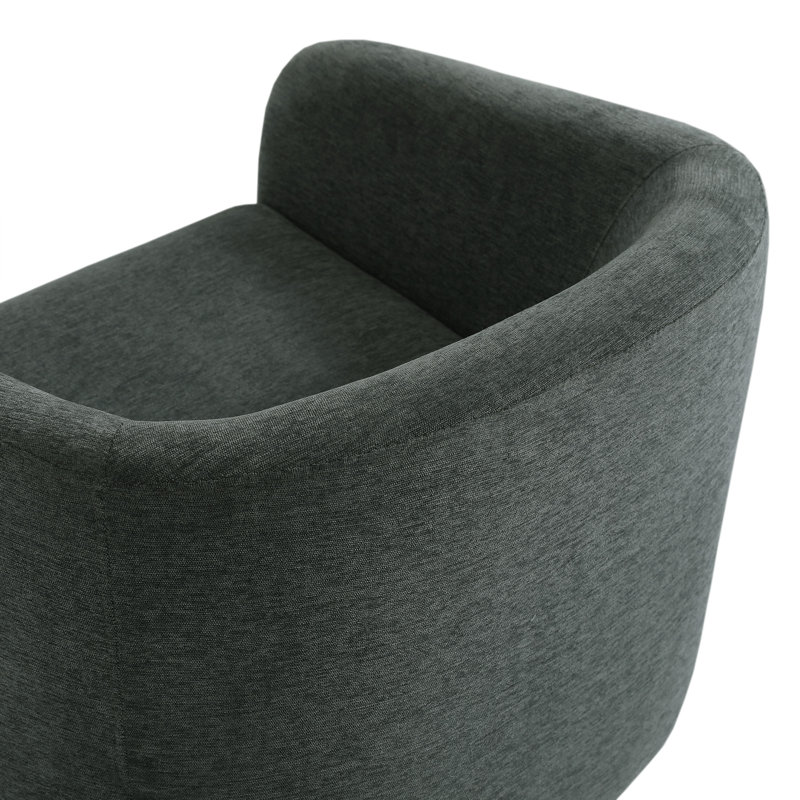 Fauteuil demi-tonneau pivotant en chenille gris avec base en bois massif Applewold, Gris