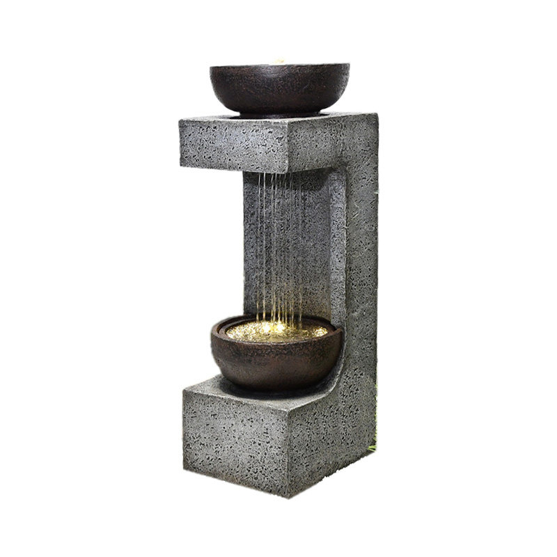 34" Gray Concrete Rainfall Fountain with LED Lights