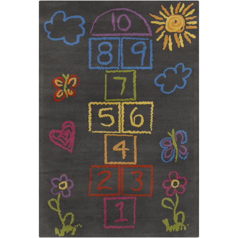 Ailey Authentic Hand-Tufted Handmade Charcoal Gray & Multicolor Whimsical Hopscotch Wool Area Rug, Rectangle 5' x 7'6"