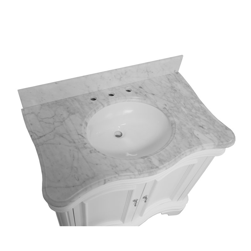 Ensemble de meuble-lavabo simple 36 po Twain, Blanc, Marbre de Carrare