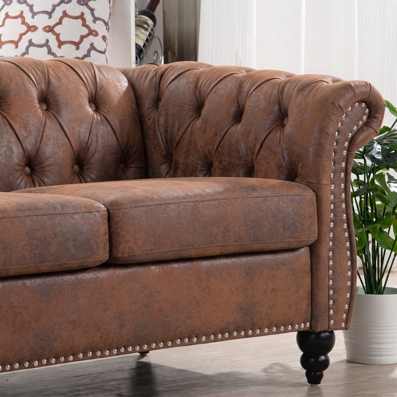 Canapé Chesterfield à accoudoirs roulés 3 places 84,65 po pour salon, Brown