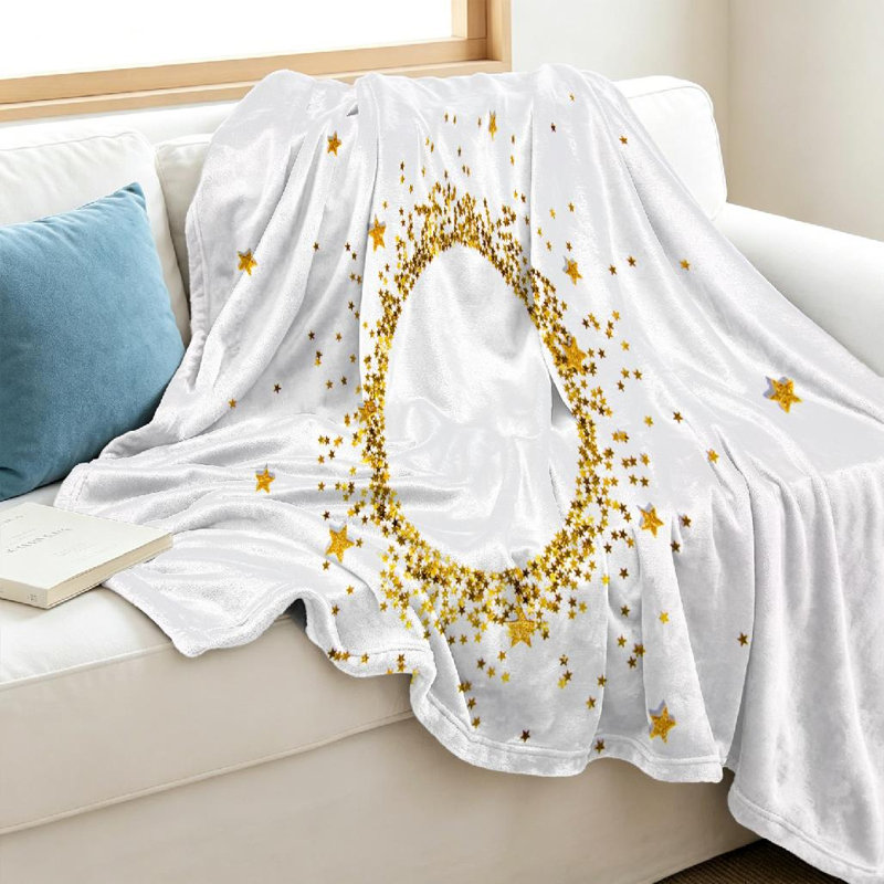 Jeté en flanelle dorée ultra douce, imprimé en forme d'étoile en paillettes, Jeté 40 po x 50 po